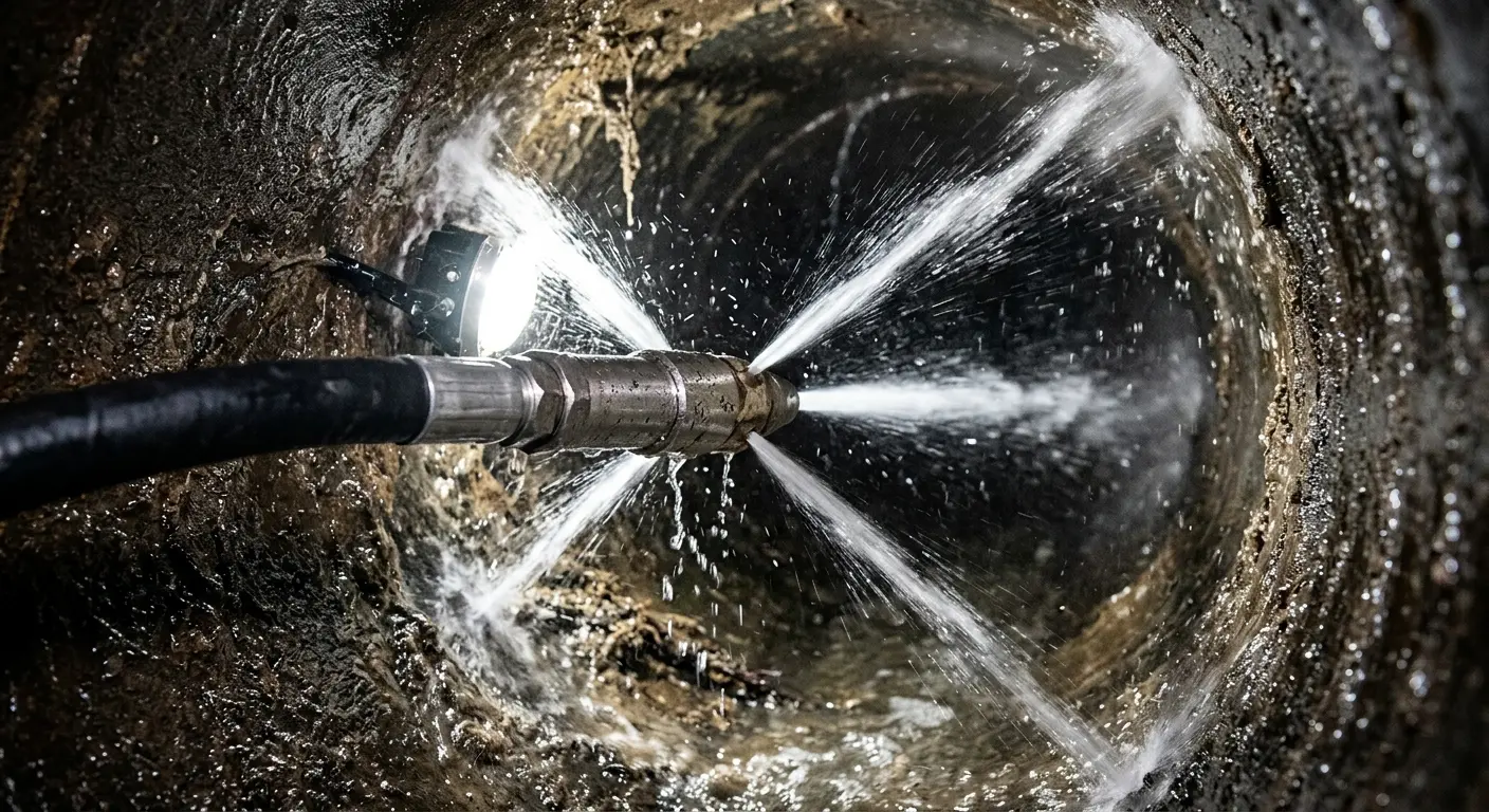 High-pressure hydro jetting nozzle cleaning sewer pipe for Storm Drain Cleaning in Brookshire